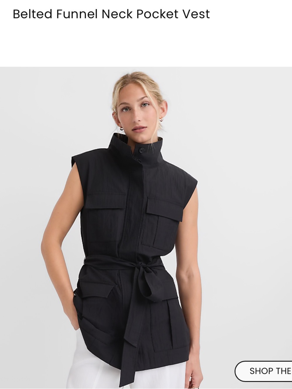 LOFT Black Sleeveless Belted Funnel-Neck Vest